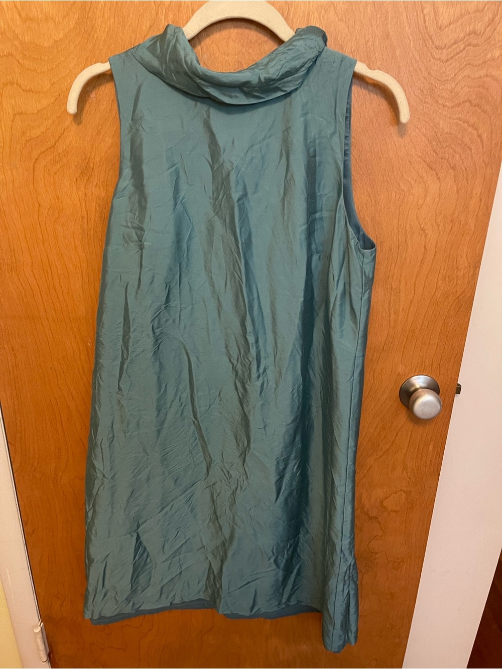 Talbots Sleeveless Shift Dress in Teal-Green with Cowl Neck